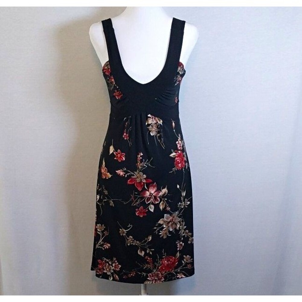 Uva Line Womens Black Floral Scoop Neck Empire Waist Dress Size Small